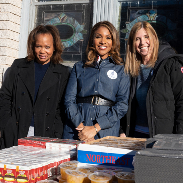 Johns Hopkins Government & Community Affairs' Maria Harris Tildon, First Lady Moore and president of The Johns Hopkins Hospital Redonda Miller pose for a photo.