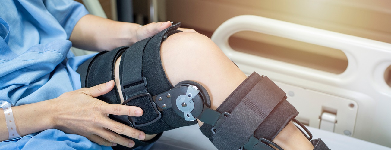 Patient wearing a knee brace