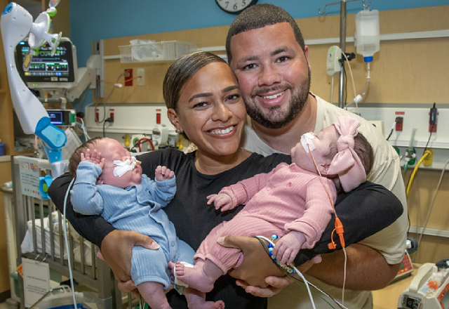 Charlotte and Jett with their parents at Johns Hopkins All Children's