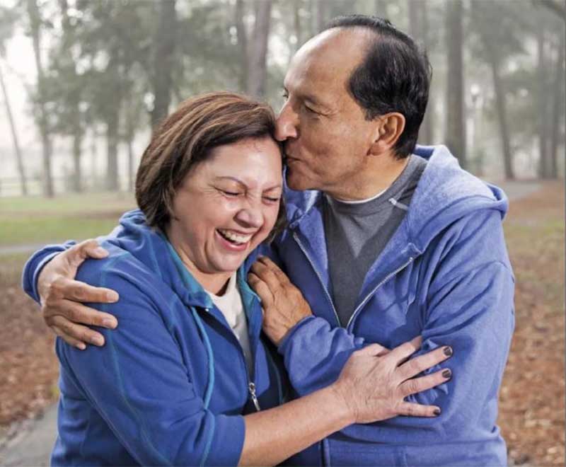 man kissing a women's head