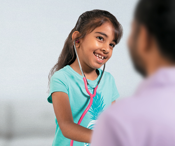 Mahi playing with a stethoscope 