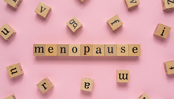 menopause spelled in wooden blocks